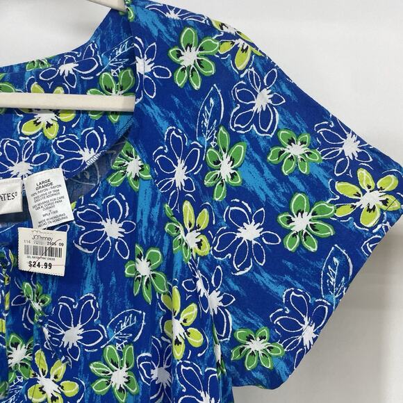 Delicates Size L Vintage Cottagecore Floral Dress Pockets Blue Short Sleeve - Picture 4 of 6